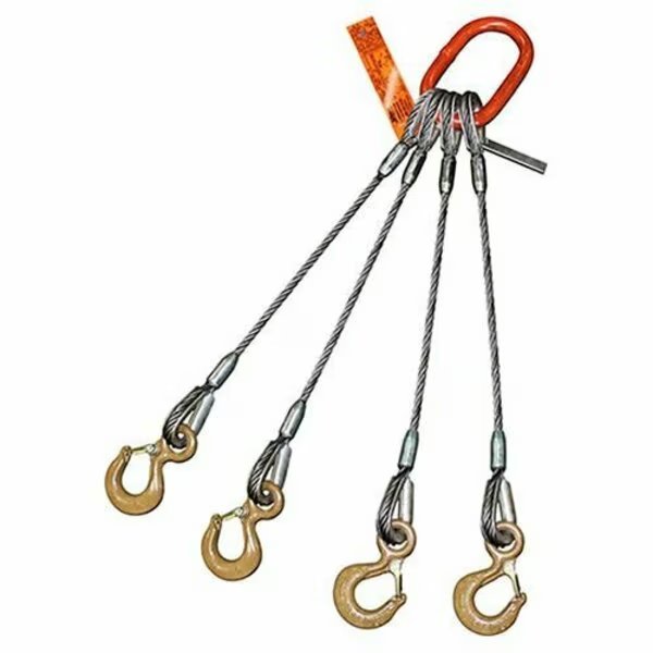 Four Leg Wire Rope Sling, 3/8 in dia, 10 ft Length, Eye Hoist Hook, 5 ton Capacity, Domestic, Hsi, Mfr#: 400EH3/8XD-10